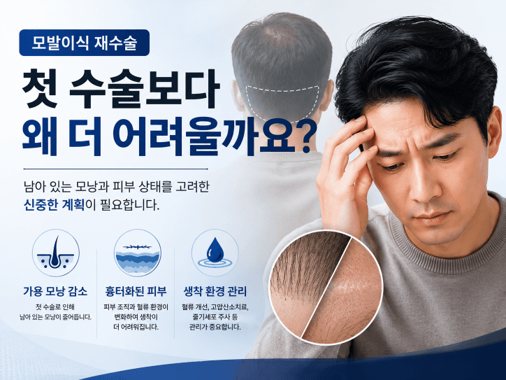 모발이식 재수술이 첫 수술보다 어려운 이유와 생착을 돕는 방법