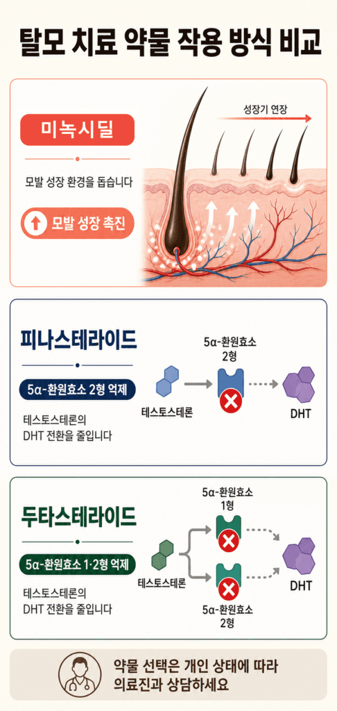 Minoxidil、Finasteride、Dutasteride的落髮治療作用方式比較