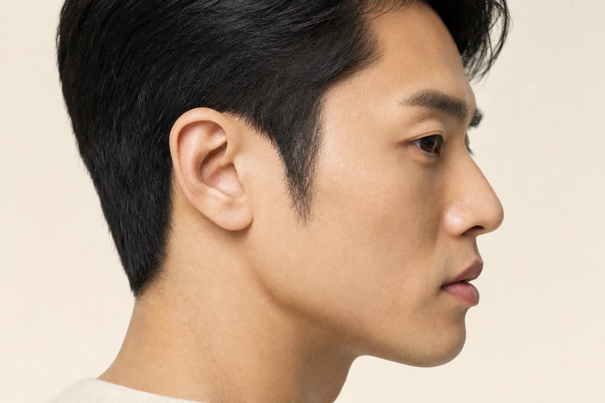 鬓角与鬓边发际线自然整洁的男性侧脸