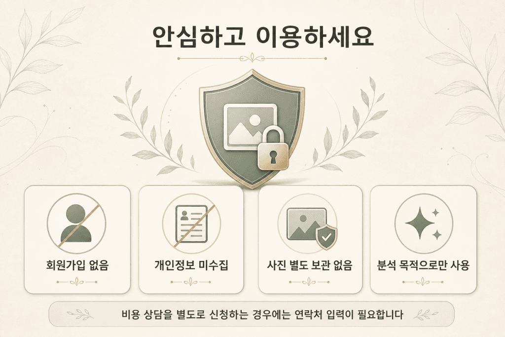 AI 모수계산기 회원가입 없음, 개인정보 미수집 및 업로드 사진 미보관 안내