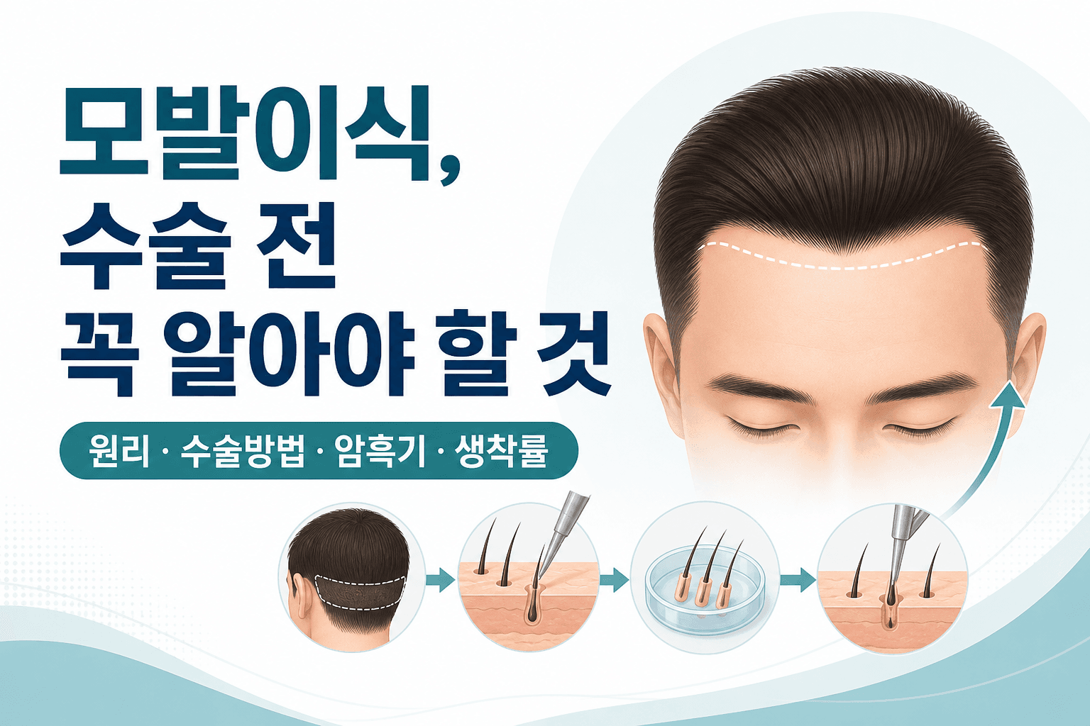 모발이식 수술 원리와 비절개 모발이식 암흑기 생착률 총정리