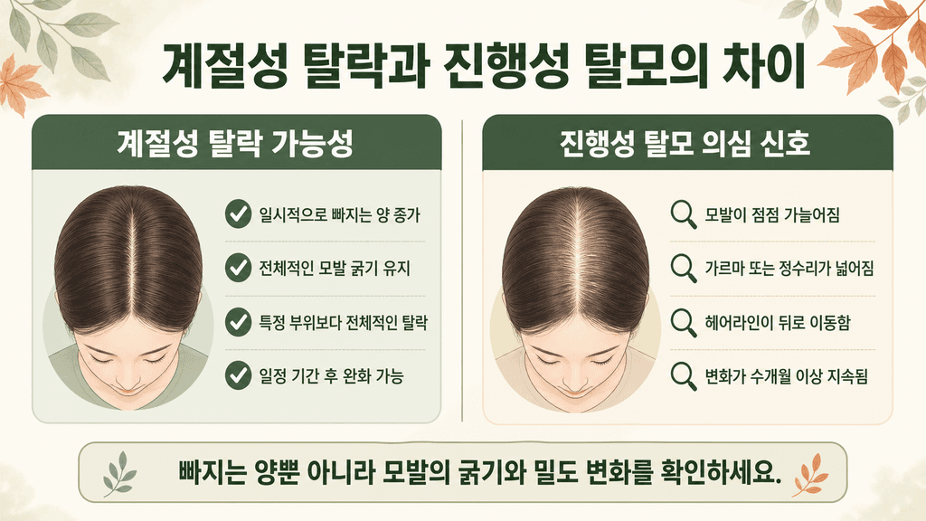 Comparison of the differences between seasonal shedding and progressive hair loss