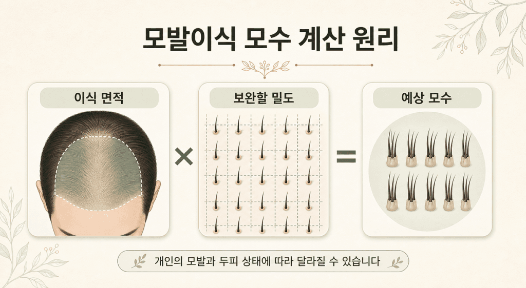 이식 면적과 보완할 밀도를 이용한 모발이식 모수 계산 원리