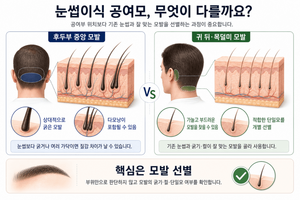 눈썹이식 후두부 모발과 귀 뒤 목덜미 모발의 굵기 및 단일모 차이